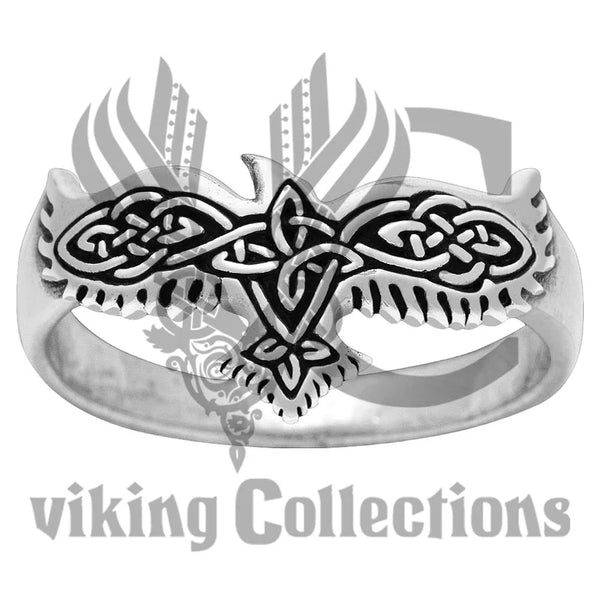 925 Sterling Silver viking raven ring with celtic knotwork