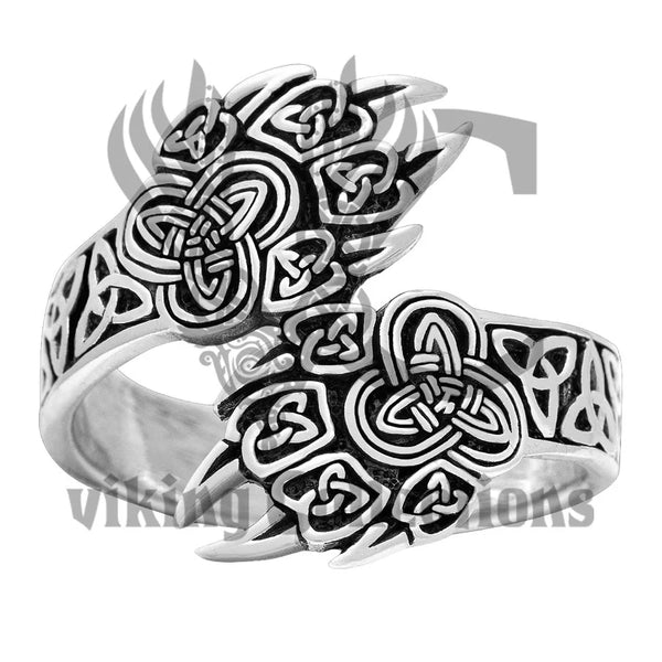 925 Sterling Silver viking wolf claw ring with triquetra