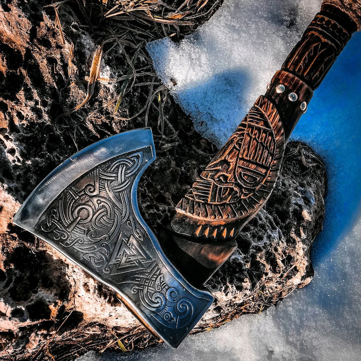 "Raven Celtic Valknut" Viking Axe