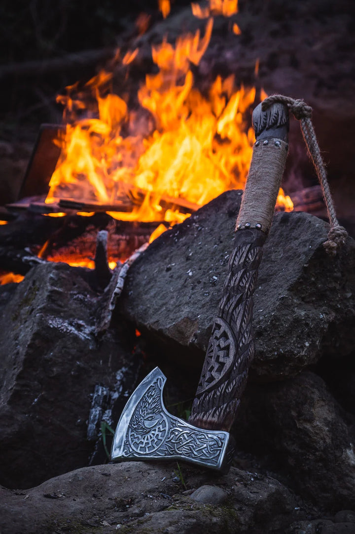 "Raven Black Sun" Viking Axe