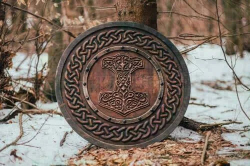 Carved Hammer Of Thor Mjolnir Knotwork Viking Shield