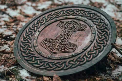 Carved Hammer Of Thor Mjolnir Knotwork Viking Shield