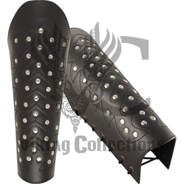 Chevron Flame Leather Greaves – Black