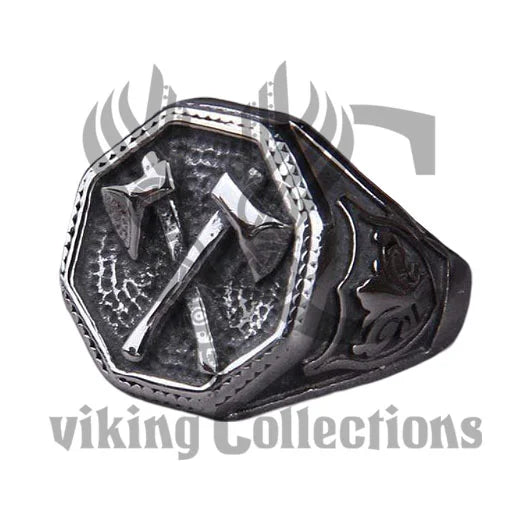 Crossed Battleaxe Ring - Stainless Steel