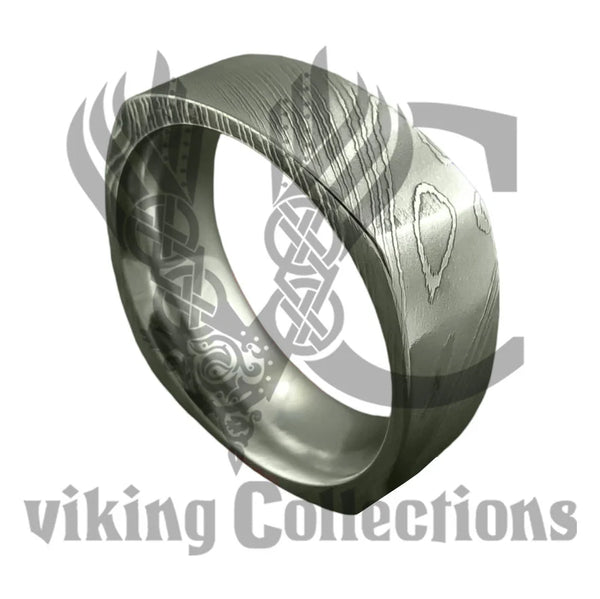 Damascus Steel Square Band Pattern Ring