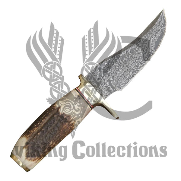 Damascus steel skinner knife & Antler Handle