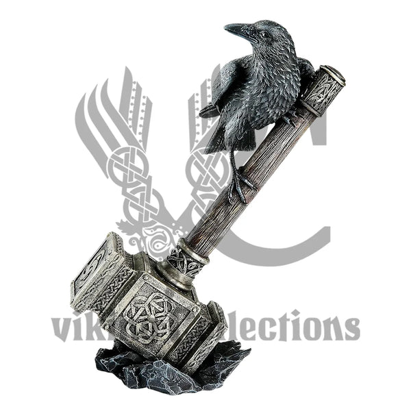 Raven Guardian of Thor's Thunder Viking Hammer Statue