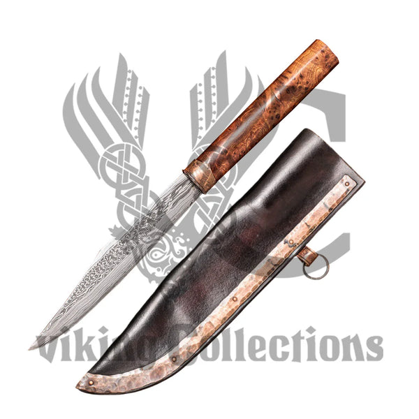 Elm and copper Broken Back Seax Knife