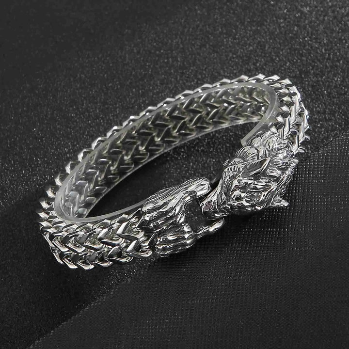 Fongten Wolf Head Animal Punk Bracelet Viking Retro Stainless Steel