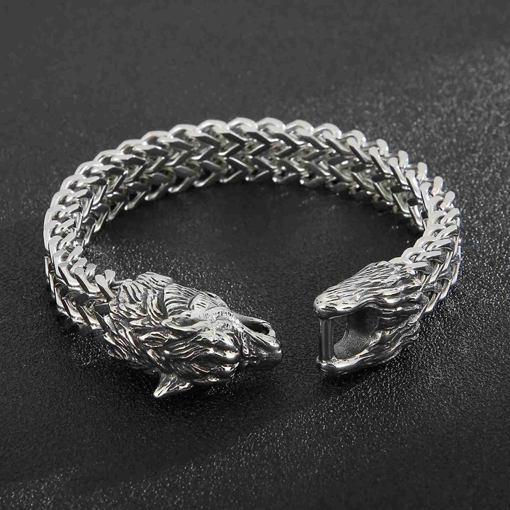 Fongten Wolf Head Animal Punk Bracelet Viking Retro Stainless Steel