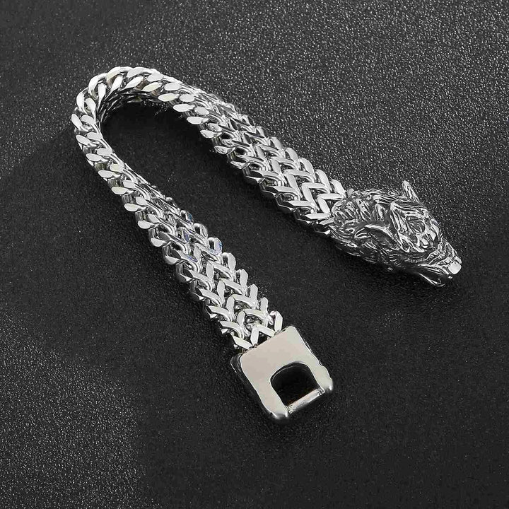 Fongten Wolf Head Animal Punk Bracelet Viking Retro Stainless Steel