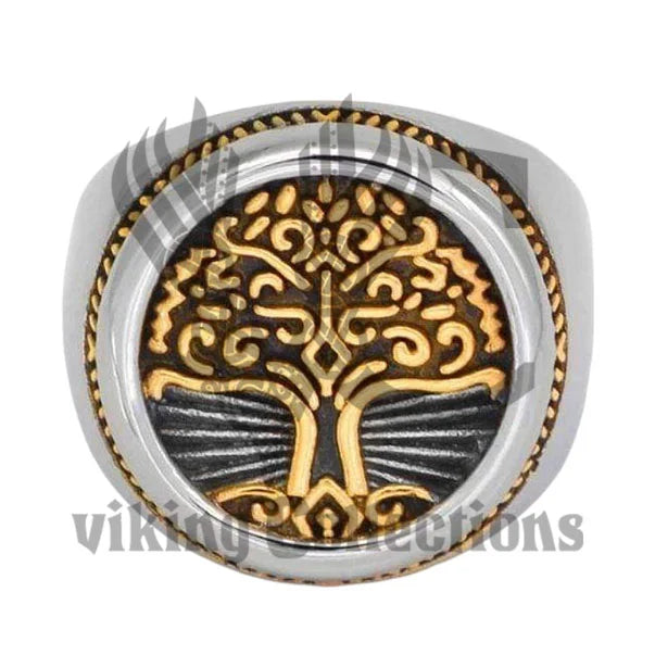 Golden Tree of Life signet ring - stainless steel