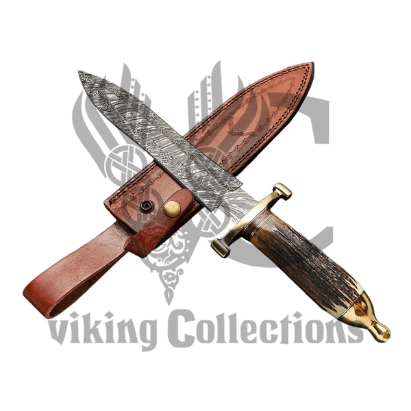 Medieval Stag Horn Handle Hunting Bowie Knife