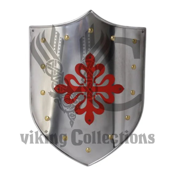 Metal shield with red Calatrava Cross