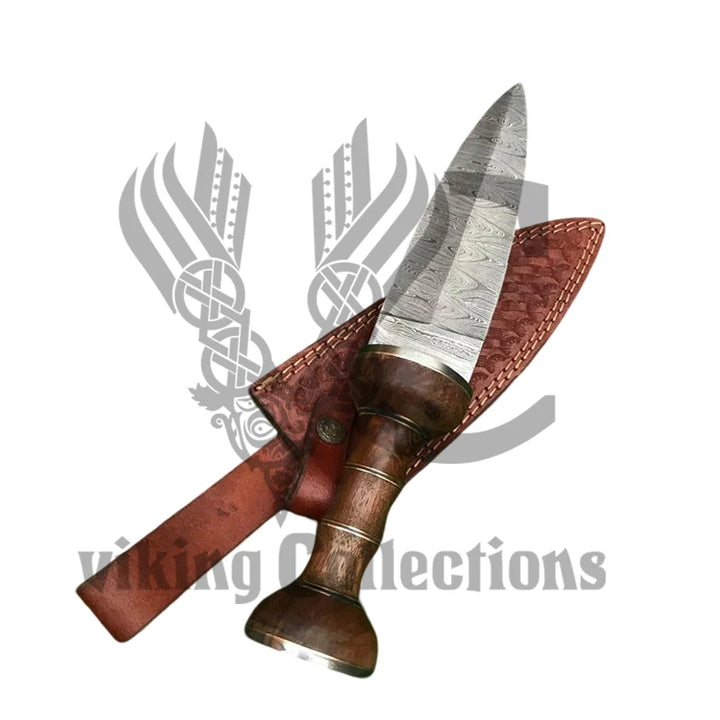 Round Handle Battle Ready Damascus Steel Dagger