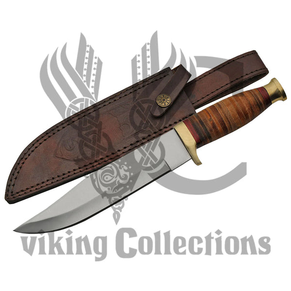 Stacked Leather Bowie Knife Hunting Knife