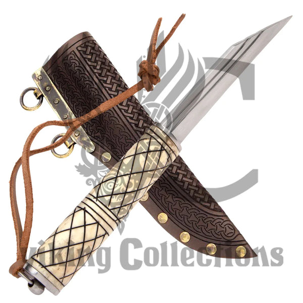 Viking Seax Knife W/Engraved Bone Handle