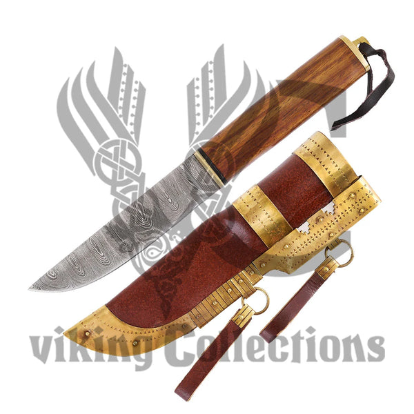 Viking knife Damascus steel W/wooden handle