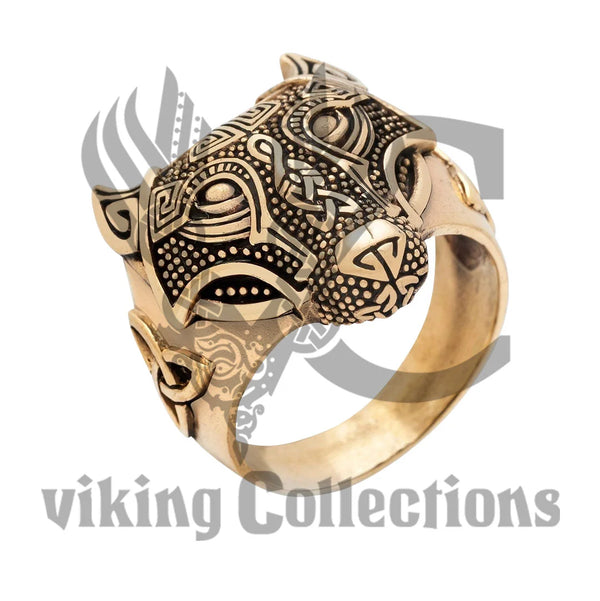 Viking wolf head ring handforged